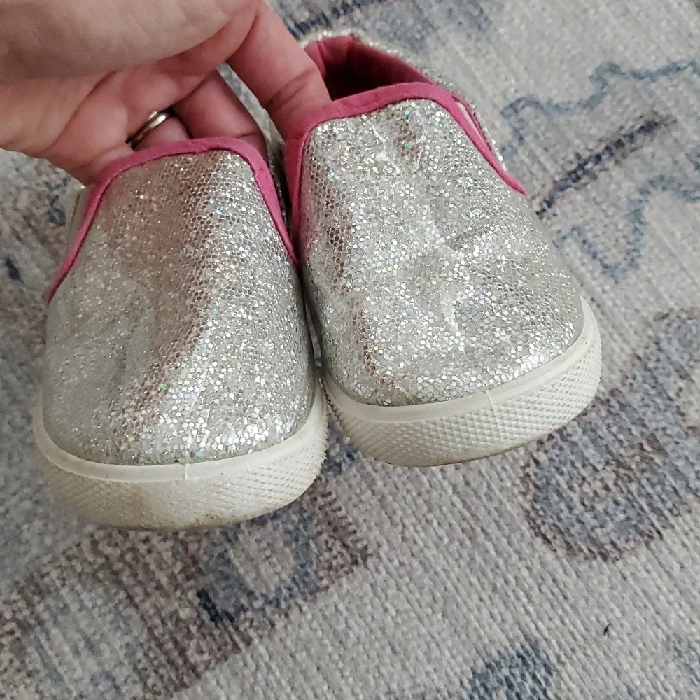 Toddler Girls Silver Coated Glitter Slip-on Sneakers Shoes Sz8